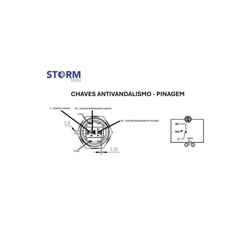 Botao On-off Nwt Com Led Azul 19mm 220V 3a 12v Preta - 2