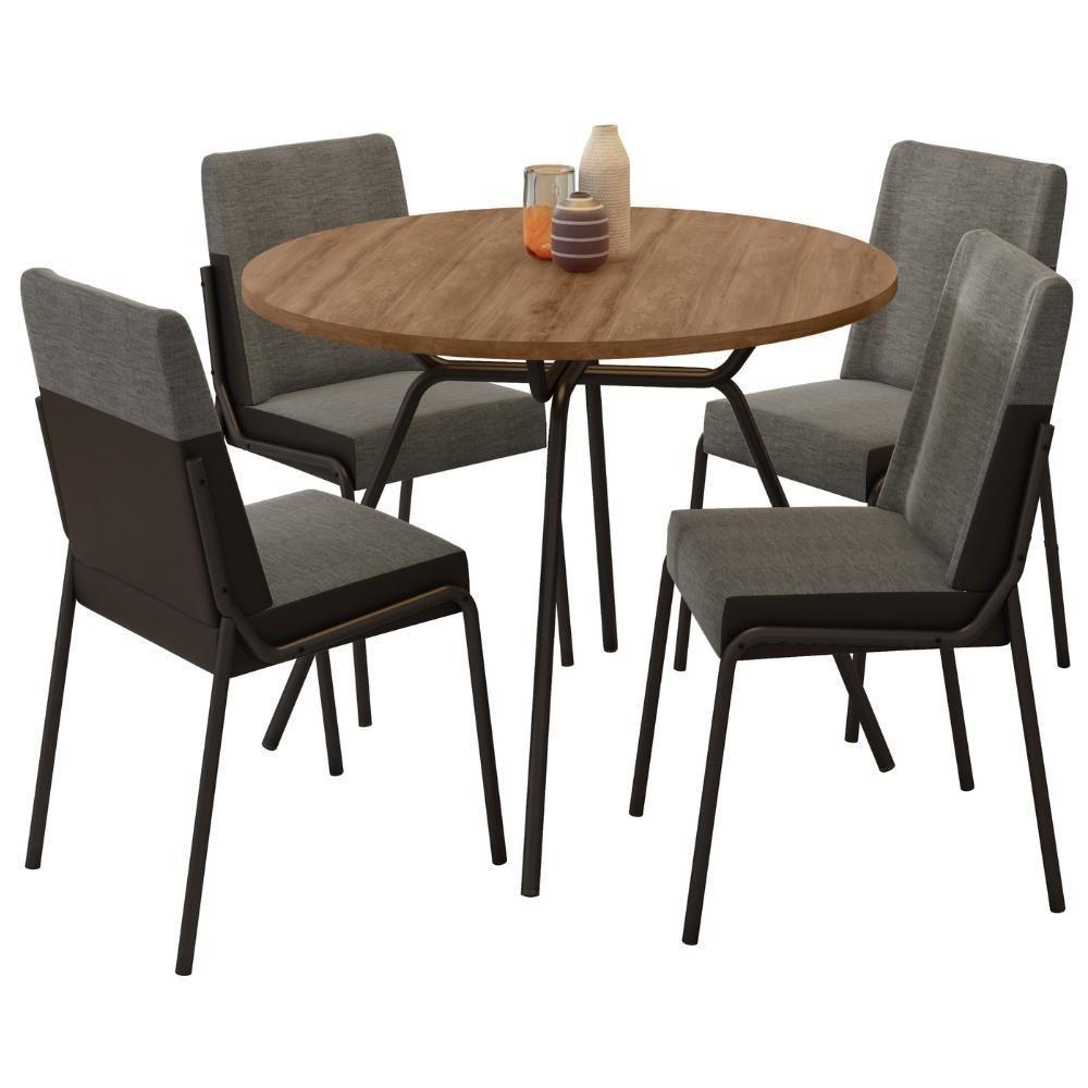 Conjunto Sala De Jantar 4 Cadeiras Verona Carraro Freijó Grafite Preto - 3