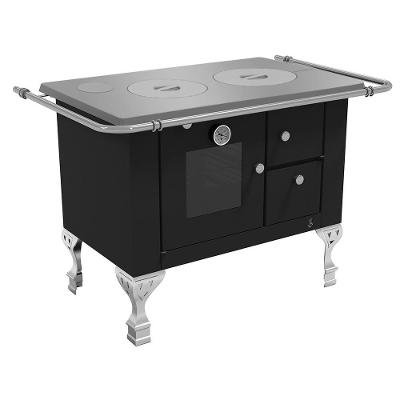 Fogão a Lenha com Forno Elegance Master N°01 Esquerdo Preto Chapa Alumínio Elevare Industrial