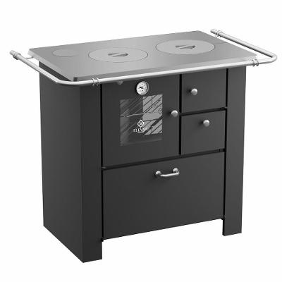 Fogão a Lenha Elevare Industrial Master Preto N°01 Esquerdo com Forno a Gás e Chapa de Alumínio