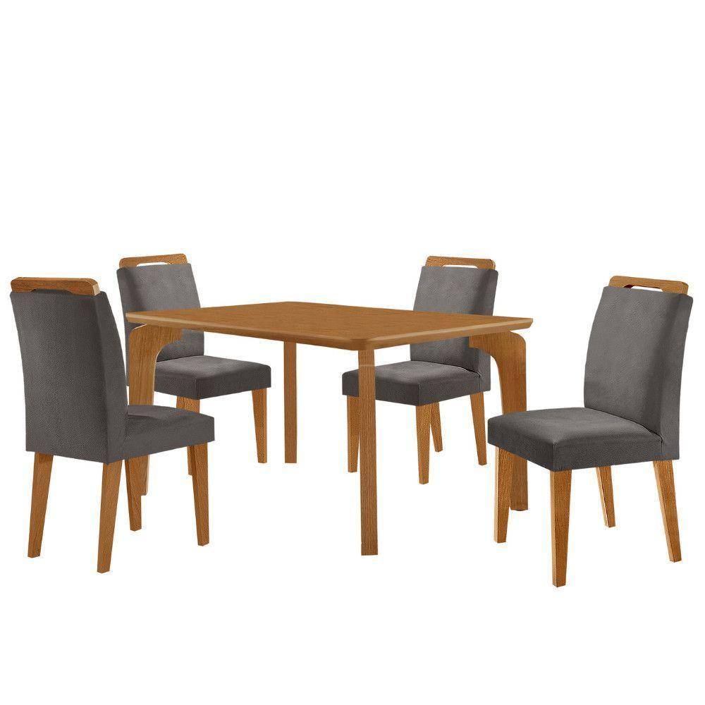 Mesa Liz 120 Mdf Com 4 Cadeiras Athenas Veludo Grafite/naturalle/naturalle - 2