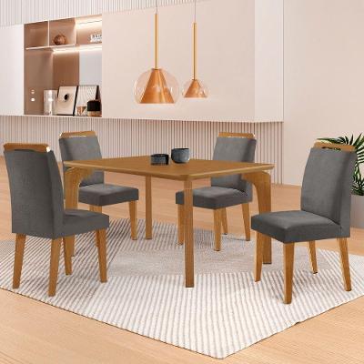 Mesa Liz 120 Mdf Com 4 Cadeiras Athenas Veludo Grafite/naturalle/naturalle