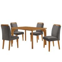 Mesa Liz 120 Mdf Com 4 Cadeiras Athenas Veludo Grafite/naturalle/naturalle - 2