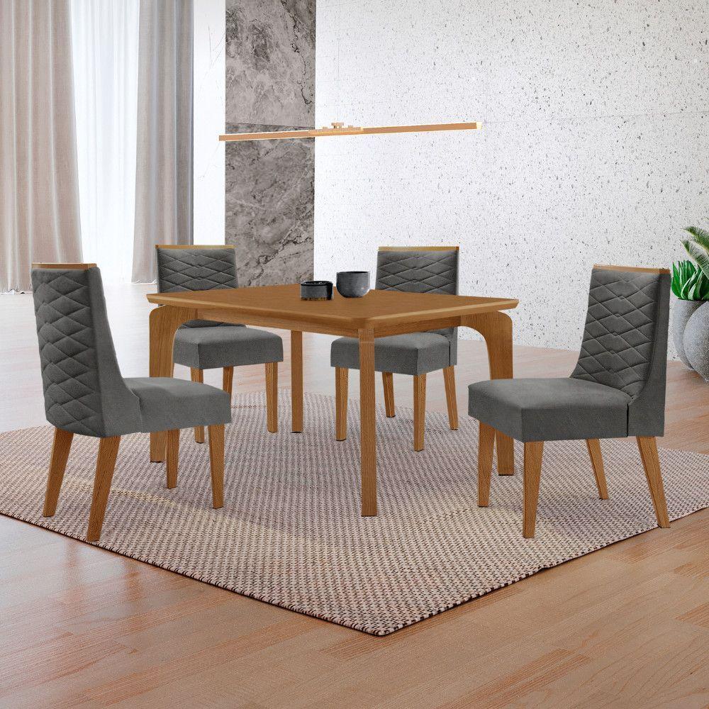 Mesa Liz 120cm Mdf Com 4 Cadeiras Safira Linho Grafite/naturalle/naturalle - 1