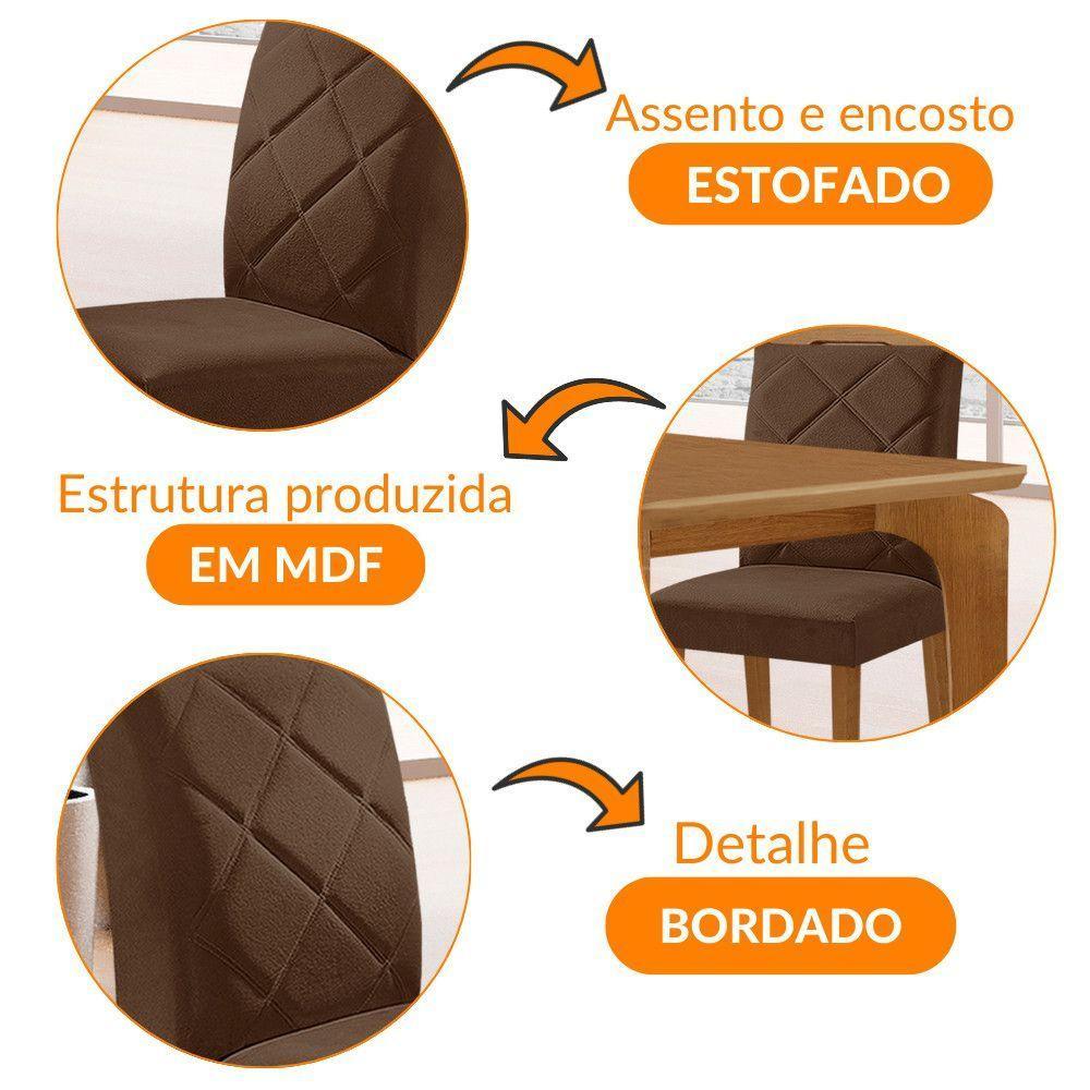 Mesa Liz 120 Mdf Canto Copo E Com 4 Cadeiras Melissa Veludo Marrom/naturalle - 6