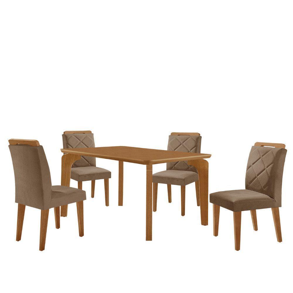 Mesa Liz 120 Mdf Canto Copo E Com 4 Cadeiras Melissa Veludo Capuccino/naturalle - 2