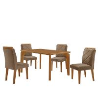 Mesa Liz 120 Mdf Canto Copo E Com 4 Cadeiras Melissa Veludo Capuccino/naturalle - 2