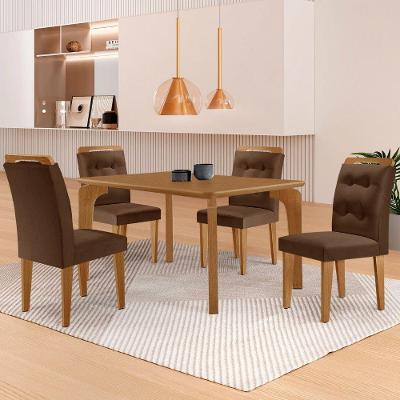 Mesa Liz 120 Mdf Canto Copo E Com 4 Cadeiras Carol Veludo Marrom/naturalle/naturalle
