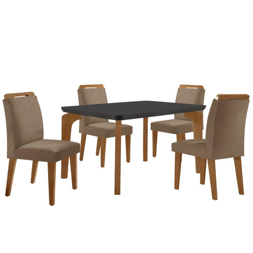 Conjunto Mesa Liz 120cm Mdf 4 Cadeiras Athenas Moderna Vel. Capuccino Grafite Imbuia - 4