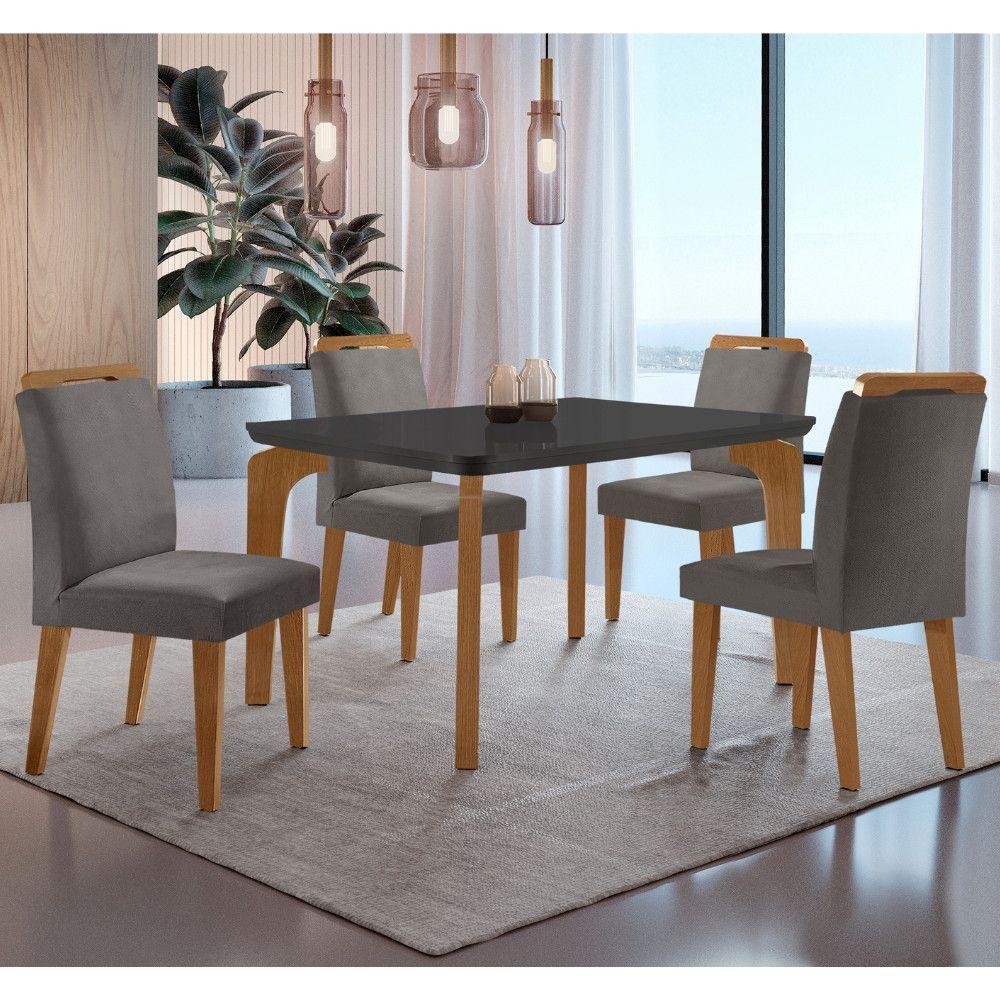 Conjunto Mesa Liz 120cm Mdf 4 Cadeiras Athenas Moderna Veludo Grafite E Imbuia - 1