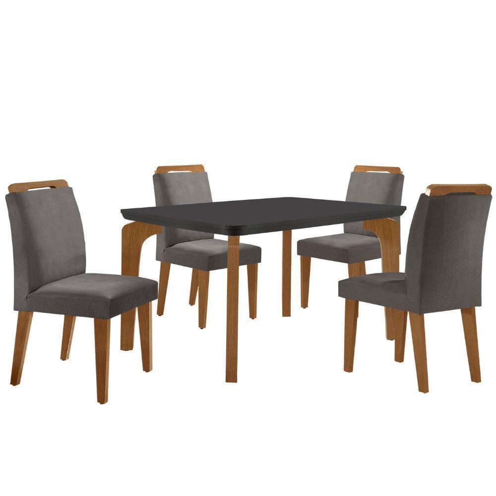 Conjunto Mesa Liz 120cm Mdf 4 Cadeiras Athenas Moderna Veludo Grafite E Imbuia - 2