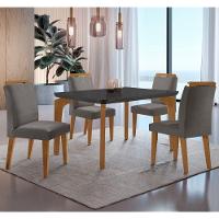 Conjunto Mesa Liz 120cm Mdf 4 Cadeiras Athenas Moderna Veludo Grafite E Imbuia - 1