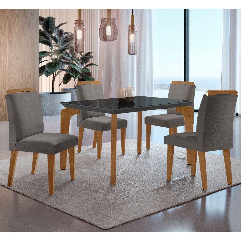 Conjunto Mesa Liz 120cm Com Vidro 4 Cadeiras Athenas Mod... Vel.grafite Grafite Imbuia Serig. Grafit - 1