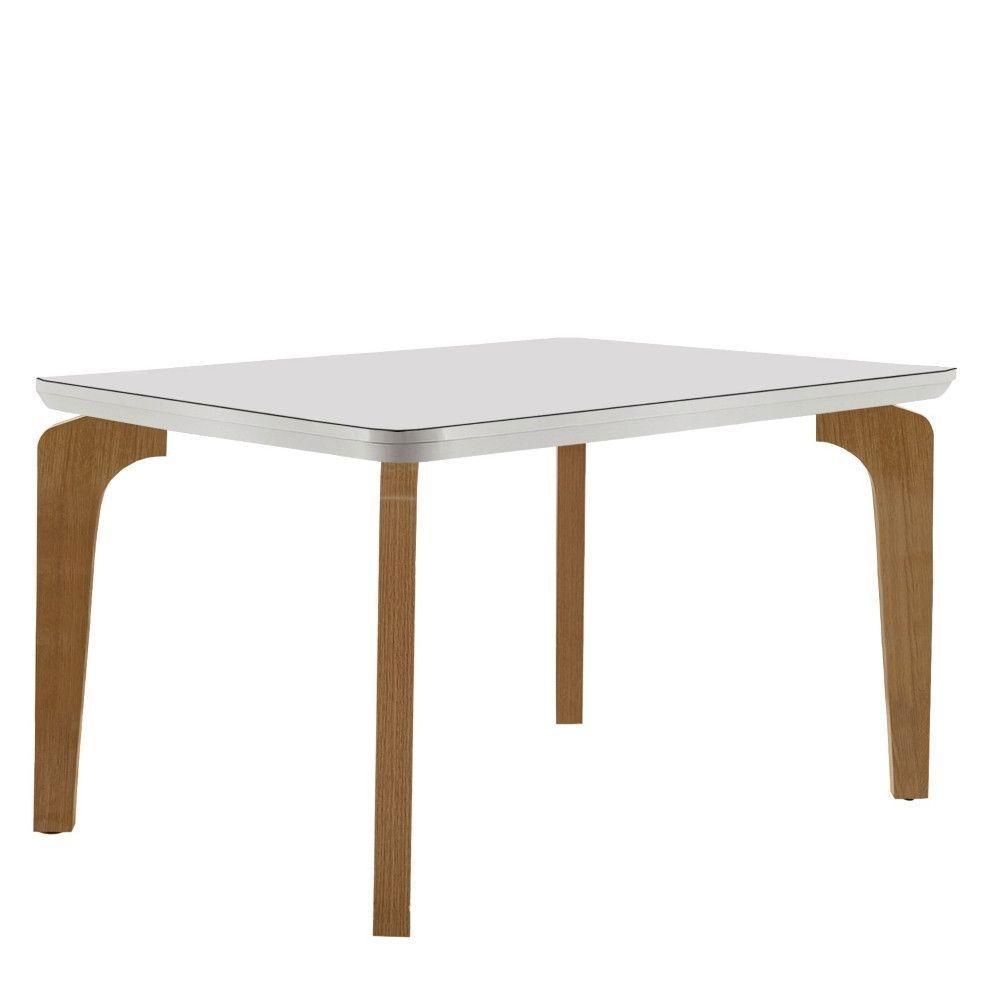 Mesa Sala De Jantar Liz 120cm Em Mdf E Vidro Com Canto Copo Off White/ Imbuia/ Serig. Off - 1