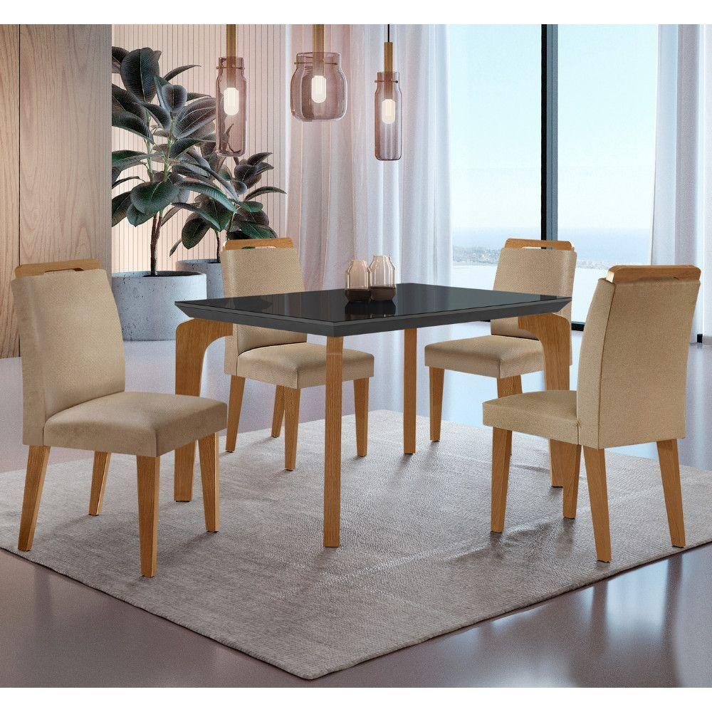 Conjunto Mesa Liz 120cm Com Vidro 4 Cadeiras Athenas Moderna Turim/grafite/imbuia/serig.graf - 1