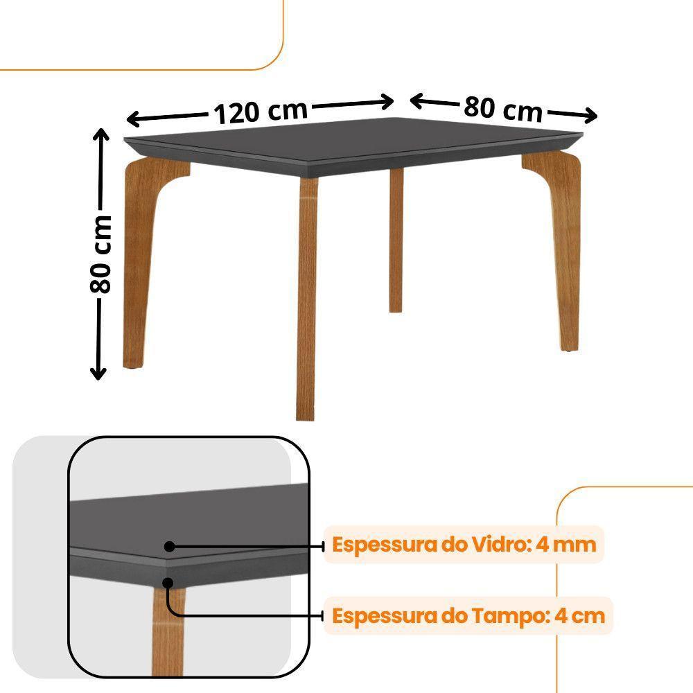 Conjunto Mesa Liz 120cm Com Vidro 4 Cadeiras Athenas Moderna Turim/grafite/imbuia/serig.graf - 3