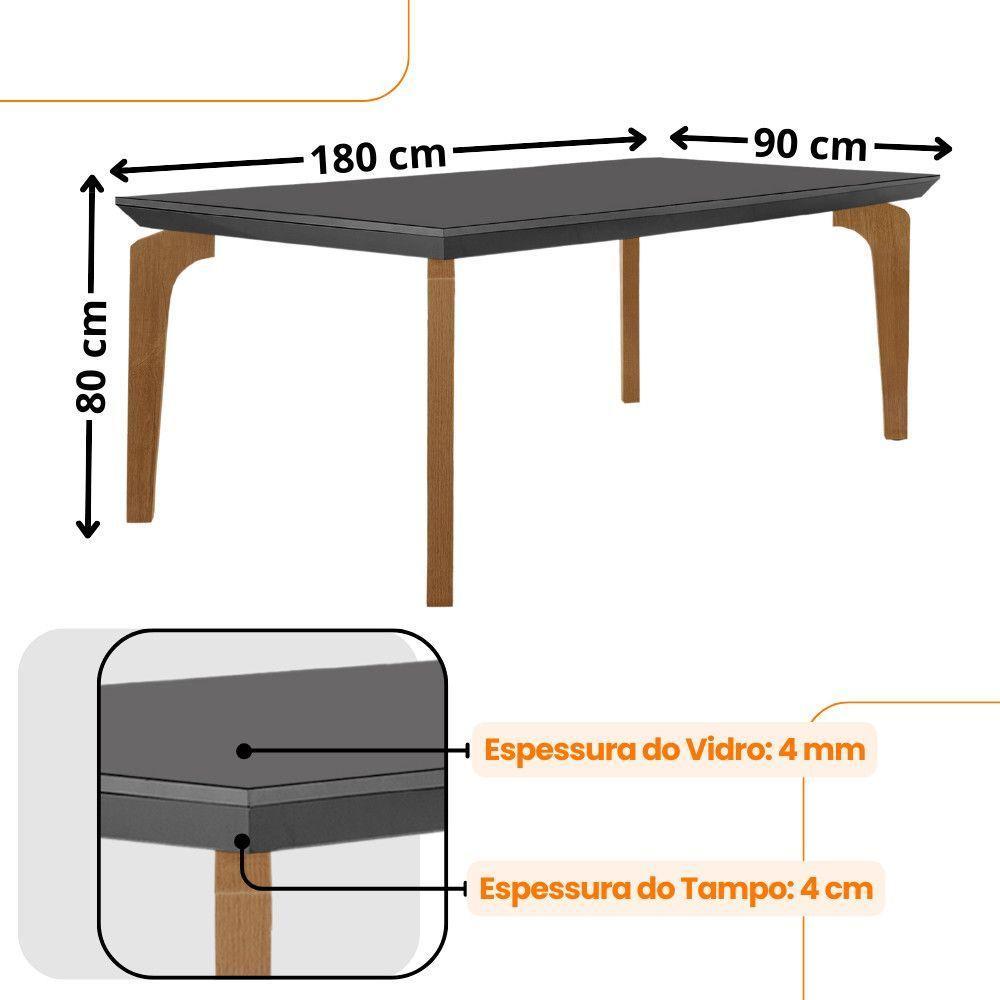 Mesa Para Sala De Jantar Liz 180cm Em Mdf E Vidro Grafite/ Imbuia/ Serig. Grafite - 3