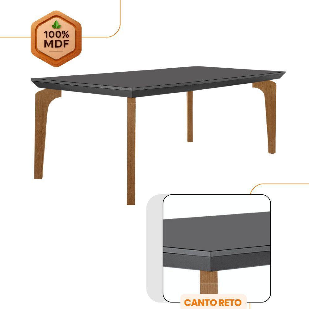 Mesa Para Sala De Jantar Liz 180cm Em Mdf E Vidro Grafite/ Imbuia/ Serig. Grafite - 1