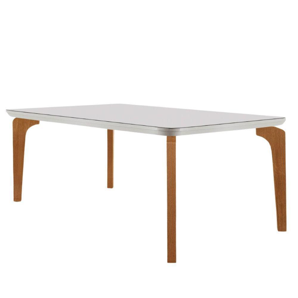Mesa Sala De Jantar Liz 180cm Em Mdf E Vidro Com Canto Copo Off White/ Imbuia/ Serig. Off - 1