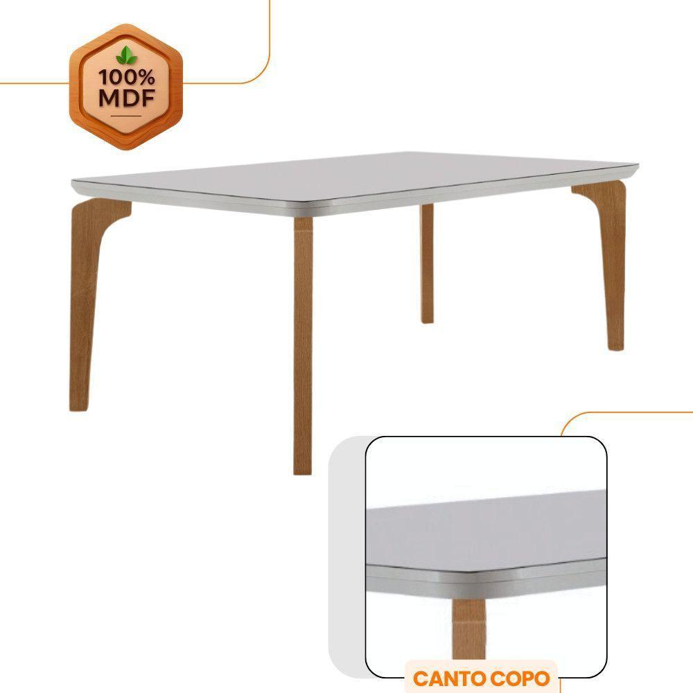 Mesa Sala De Jantar Liz 180cm Em Mdf E Vidro Com Canto Copo Off White/ Imbuia/ Serig. Off - 2
