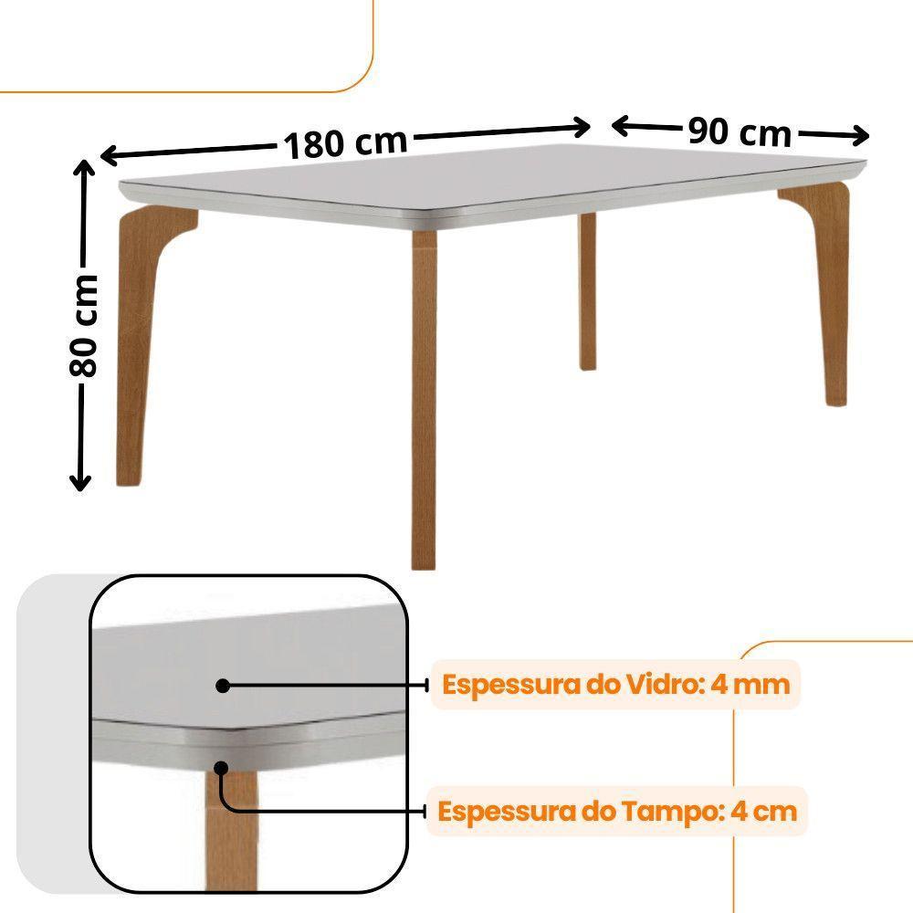Mesa Sala De Jantar Liz 180cm Em Mdf E Vidro Com Canto Copo Off White/ Imbuia/ Serig. Off - 5