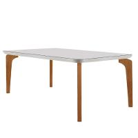 Mesa Sala De Jantar Liz 180cm Em Mdf E Vidro Com Canto Copo Off White/ Imbuia/ Serig. Off - 1