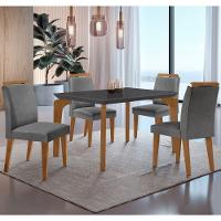 Conjunto Mesa Liz 120cm Mdf Com 4 Cadeiras Athenas Moderna Linho Grafite/grafite/imbuia - 1
