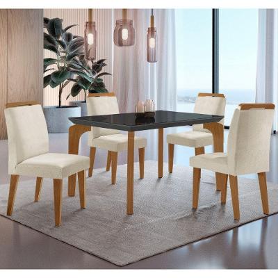 Conjunto Mesa Liz 120cm Com Vidro 4 Cadeiras Athenas Moderna Vel.creme Grafite Imbuia Serig. Grafite
