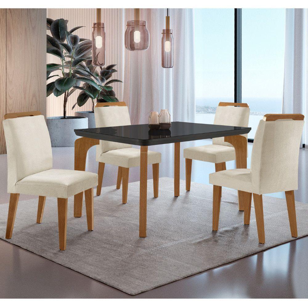 Conjunto Mesa Liz 120cm Com Vidro 4 Cadeiras Athenas Moderna Vel.creme Grafite Imbuia Serig. Grafite - 1