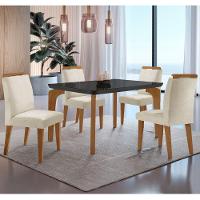 Conjunto Mesa Liz 120cm Com Vidro 4 Cadeiras Athenas Moderna Vel.creme Grafite Imbuia Serig. Grafite - 1