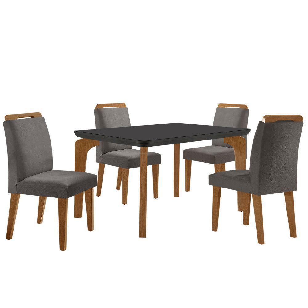 Conjunto Mesa Liz 120cm Com Vidro 4 Cadeiras Athenas Mod... Vel.grafite Grafite Imbuia Serig. Grafit - 2