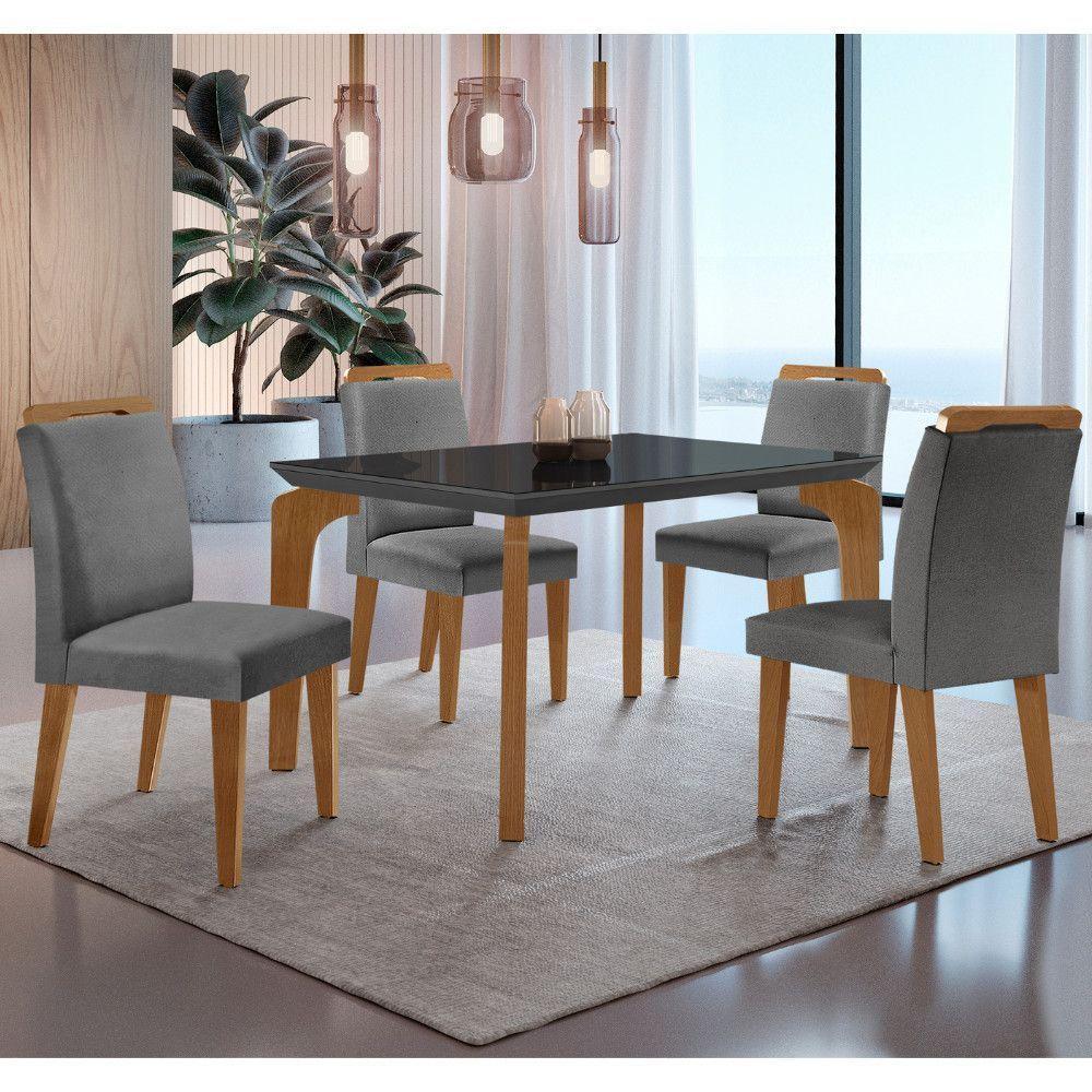 Conjunto Mesa Liz 120cm Com Vidro 4 Cadeiras Athenas Mod... Lin. Grafite Grafite Imbuia Serig. Grafi - 1