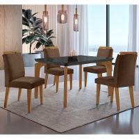 Conjunto Mesa Liz 120cm Com Vidro 4 Cadeiras Athenas Mod... Vel. Marrom Grafite Imbuia Serig. Grafit - 1