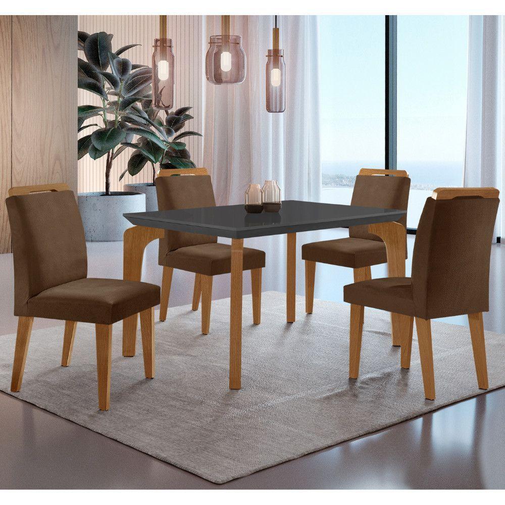 Conjunto Mesa Liz 120cm Mdf Com 4 Cadeiras Athenas Moderna Veludo Marrom/grafite/imbuia - 1