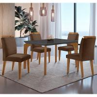 Conjunto Mesa Liz 120cm Mdf Com 4 Cadeiras Athenas Moderna Veludo Marrom/grafite/imbuia - 1