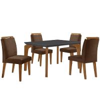 Conjunto Mesa Liz 120cm Mdf Com 4 Cadeiras Athenas Moderna Veludo Marrom/grafite/imbuia - 2