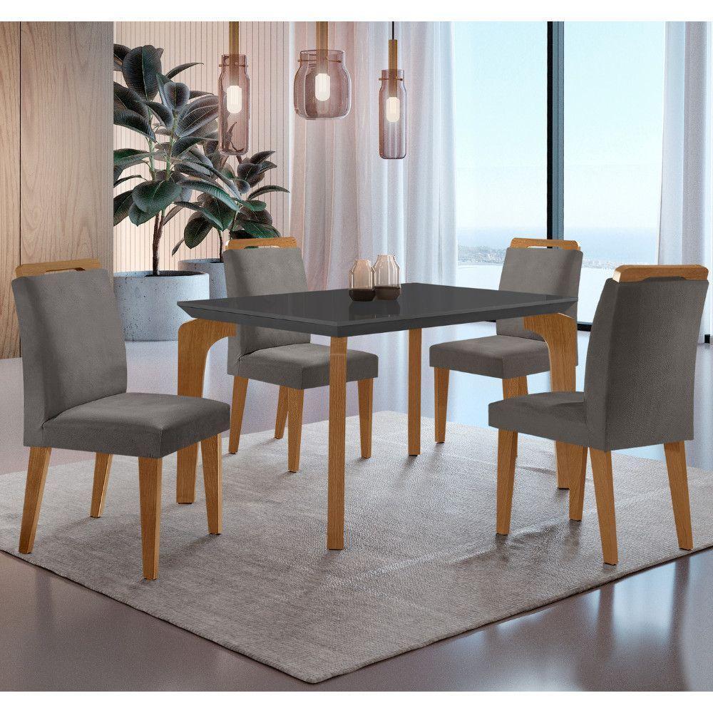 Conjunto Mesa Liz 120cm Mdf Com 4 Cadeiras Athenas Moderna Veludo Grafite E Imbuia - 1