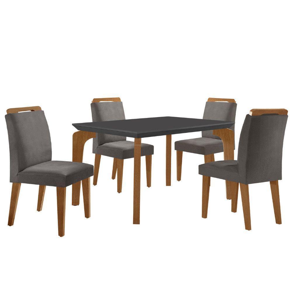 Conjunto Mesa Liz 120cm Mdf Com 4 Cadeiras Athenas Moderna Veludo Grafite E Imbuia - 2