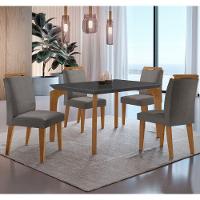 Conjunto Mesa Liz 120cm Mdf Com 4 Cadeiras Athenas Moderna Veludo Grafite E Imbuia - 1