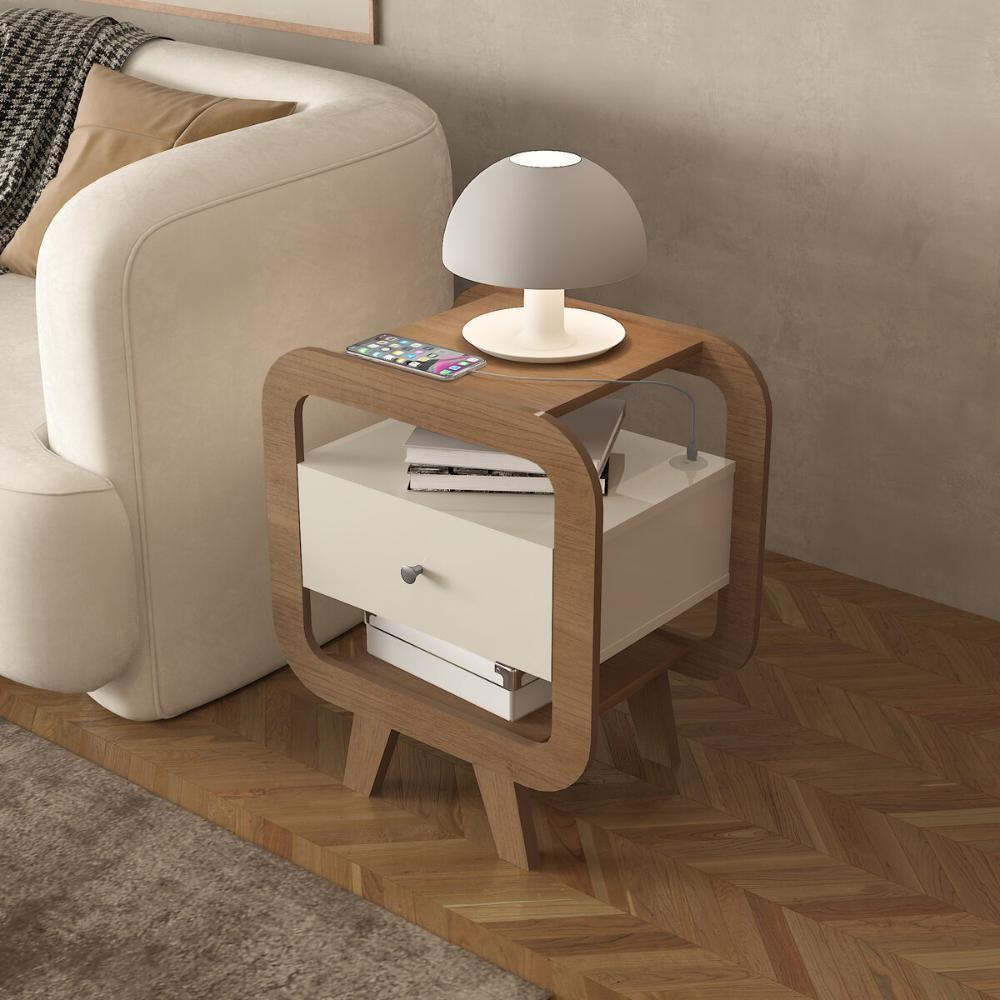 Mesa Lateral Com 1 Gaveta E Portas Usb Multimóveis Cr45304 Cinamomo-off White - 1