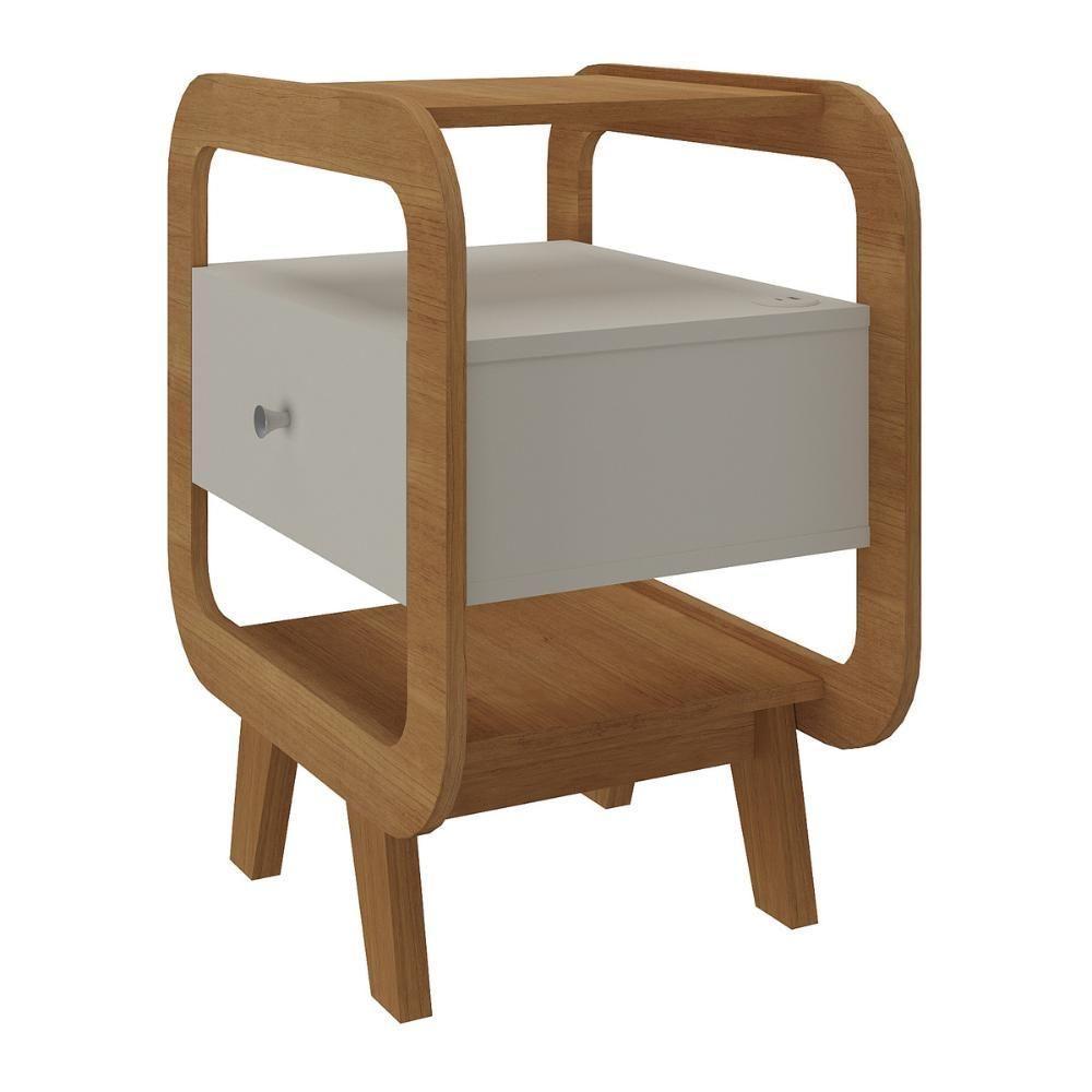 Mesa Lateral Com 1 Gaveta E Portas Usb Multimóveis Cr45304 Cinamomo-off White - 6