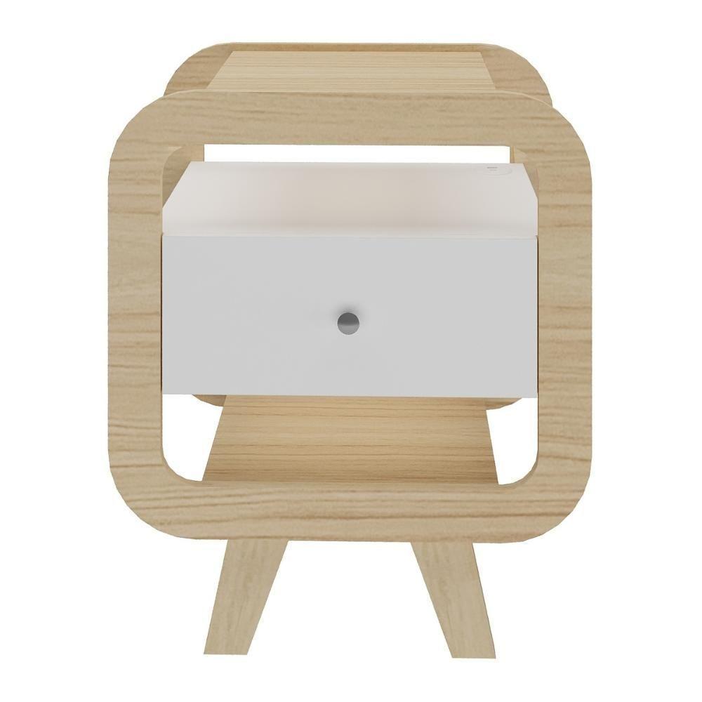 Mesa Lateral Com 1 Gaveta E Portas Usb Multimóveis Cr45304 Naturale-branco - 2