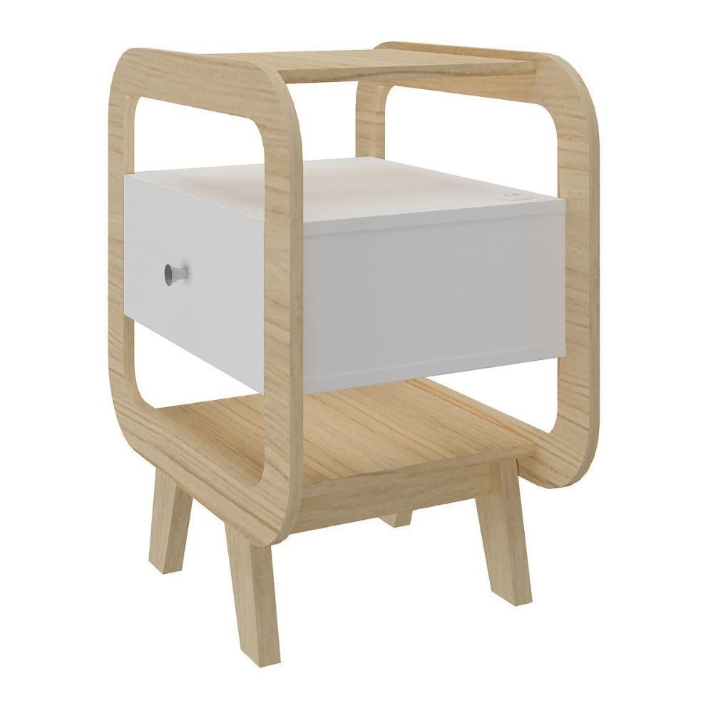 Mesa Lateral Com 1 Gaveta E Portas Usb Multimóveis Cr45304 Naturale-branco - 7