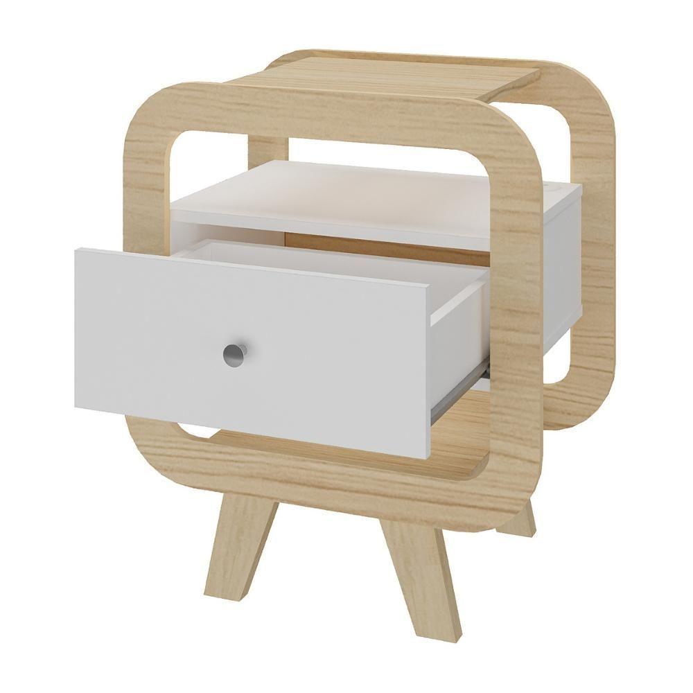 Mesa Lateral Com 1 Gaveta E Portas Usb Multimóveis Cr45304 Naturale-branco - 8