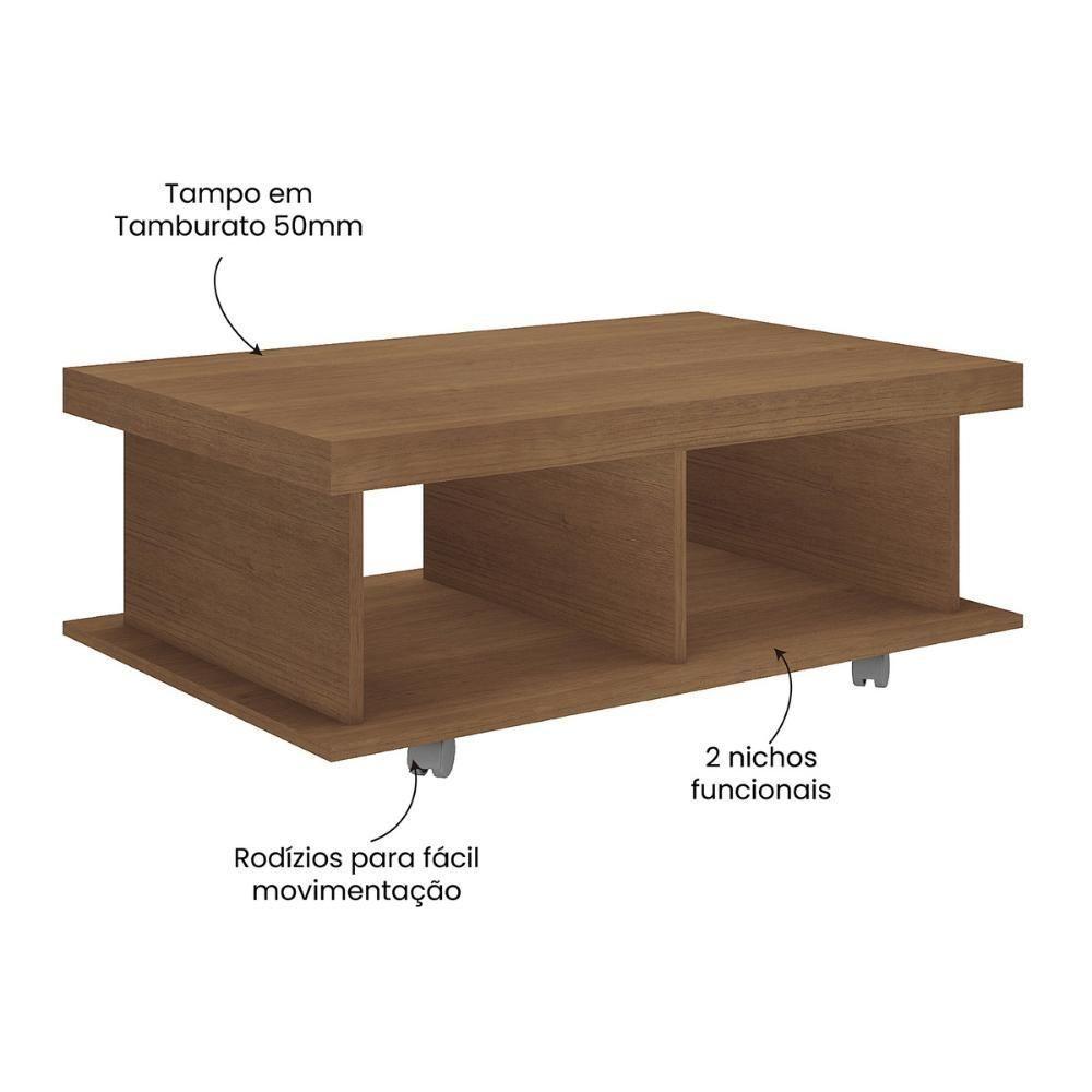 Mesa De Centro Retangular 90cm Com Rodízios Multimóveis Cr45307 Cinamomo - 3