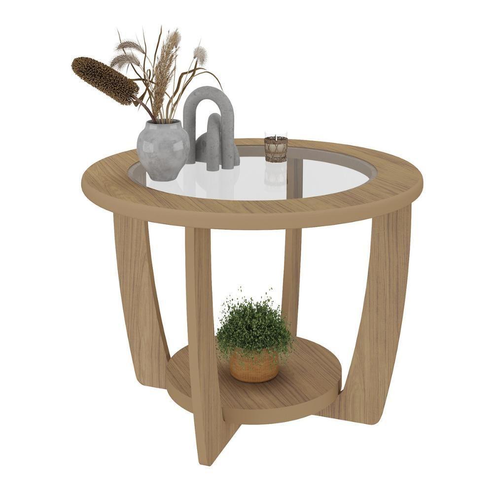 Mesa De Centro Redonda 60cm Com Vidro Multimóveis Cr45306 Carvalho - 2