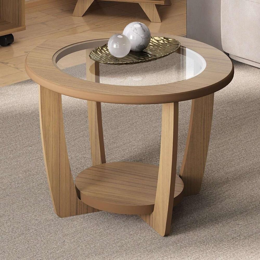 Mesa De Centro Redonda 60cm Com Vidro Multimóveis Cr45306 Carvalho - 6