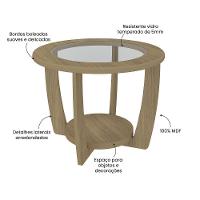 Mesa De Centro Redonda 60cm Com Vidro Multimóveis Cr45306 Carvalho - 3