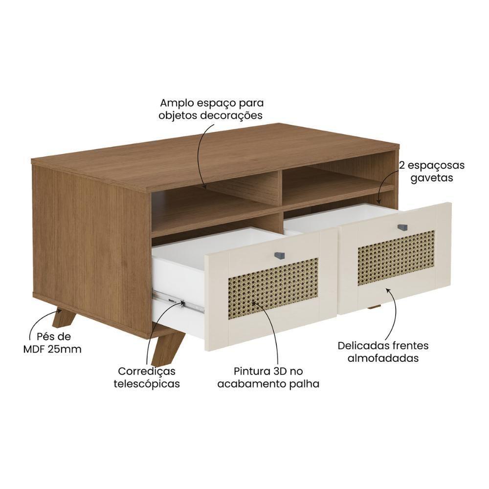 Mesa De Centro Retangular 2 Gavetas 91cm Retrô Multimóveis Cr45313 Cinamomo-off White - 3
