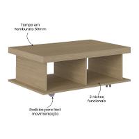 Mesa De Centro Retangular 90cm Com Rodízios Multimóveis Cr45307 Carvalho - 3